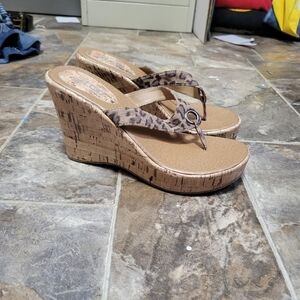 Aco Vintage Leopard Print Wedge Sandals Heels